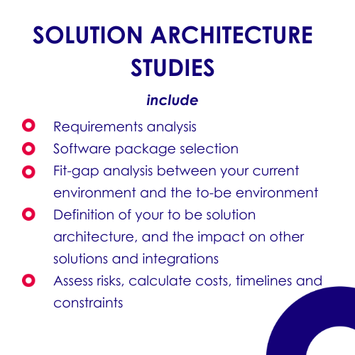 Requirements analysis Software package selection Fit-gap analysis between your current environment and the to-be environment Definition of your to be 